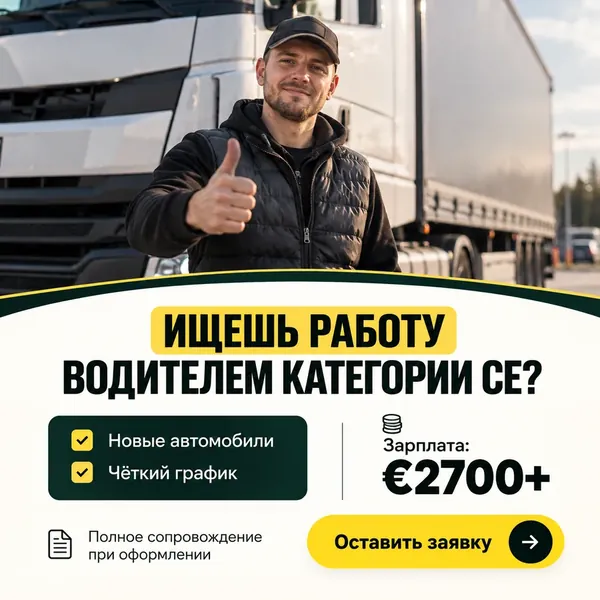 Рекламний креатив: водій категорії CE, робота в Чехії, зарплата від €2700